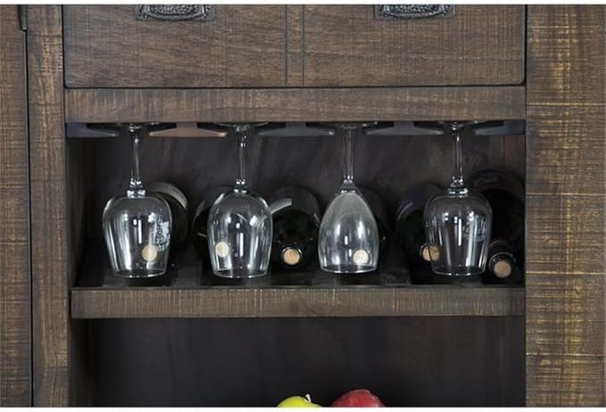Pemberly Row 80" Transitional Wood Gorgeous Bar Unit with Pull-Out Tray, Foot Rail, 2 Drawers, Adjustable Shelves, Stemware Rack, Wine Storage, in Cherry/Tobacco Finish