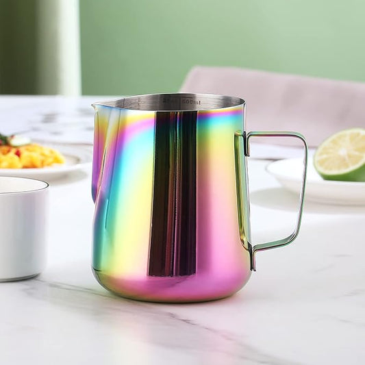 Milk Frothing Pitcher 21oz - 620ml, Kyraton Stainless Steel Espresso Steaming Pitchers with Decorating Pen,Milk Coffee Frother Cups Cappuccino Latte Art Barista Steam Pitchers Milk Jug Cup (Rainbow)