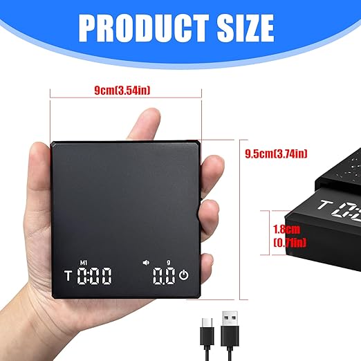 Rechargeable Kitchen Coffee Scale with Timers 0.1g High Precisions Electronic for Espresso and Pouring Over Coffee Rechargeable Digital