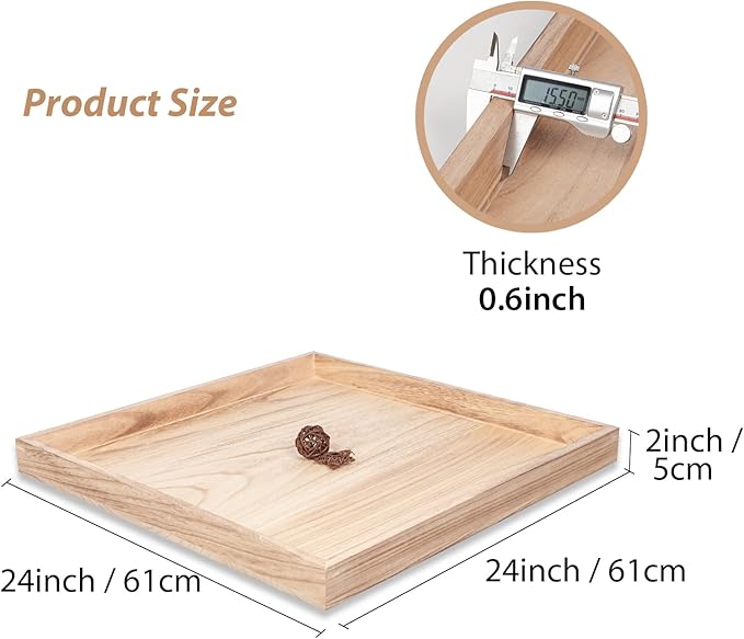 Ottoman Tray for Coffee Table Living Room Wood Serving Tray Large Wooden Square 24 Inches Rustic Torched