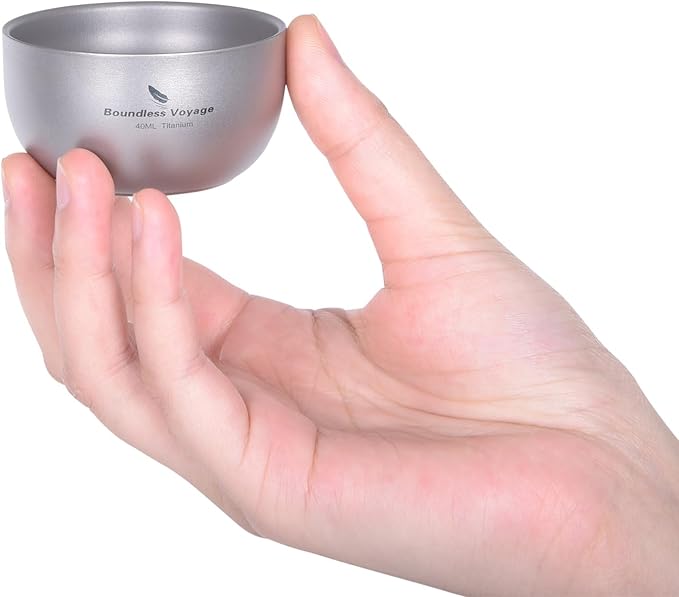 iBasingo Titanium Double Wall Mini Cups Small 40ml Tea Cups for Drinking, Whiskey, Espresso, Coating-Free, Dishwasher Safe Ti3204D (Titanium Color * 1)