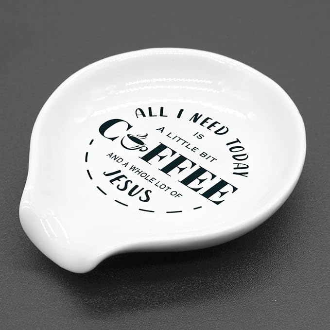 Funny Coffee Quote Ceramic Coffee Spoon Holder-Coffee Spoon Rest -Coffee Station Decor Coffee Bar Accessories-Coffee Lovers Gift for Women and Men (All I Need Today A Little Bit Coffee)