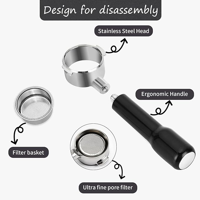 51mm Bottomless Portafilter Compatible for Cappuccino Machine and Mr.Coffee Espresso,CASABREWS Espresso Machine (CM5418, 3700 series),3 ears with Prongs Thickness 4mm Comes with filter basket