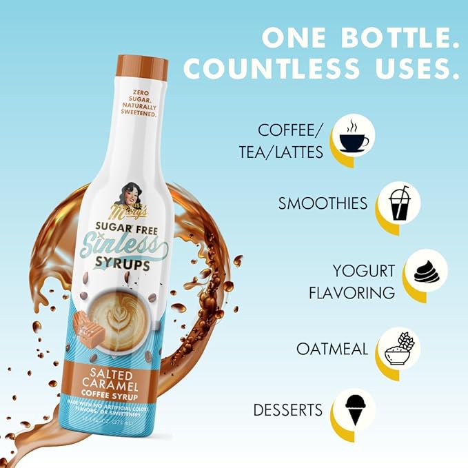 Sugar Free Salted Caramel Coffee Syrup - Stevia Based, No Sugar Alcohols or Sucralose, No Artificial Sweeteners, Natural Ingredients, Coffee Tea Cocoa Dessert, Keto Friendly, 1 Pack