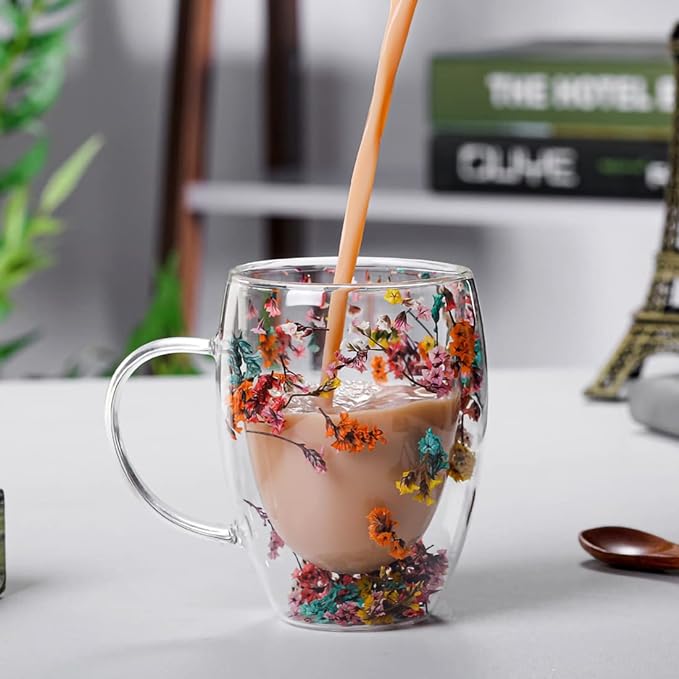 Double Wall Glass Coffee Mugs Clear Cups for Cappuccino Tea Espresso Latte Hot Beverages Glasses Birthday Gifts for Women Her