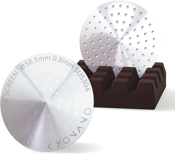 KYONANO 58.5mm Puck Screen with Stand - Espresso Machine Accessories - Reusable Metal Coffee Filters with Silicone Holder - Suit for 58mm Breville, WEGA Espresso Coffee Machines