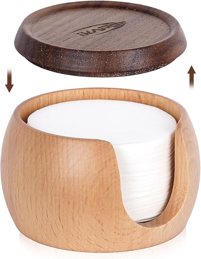 IKAPE Espresso Coffee Accessories, 200pcs 51MM Paper Filters, Replacement Espresso Puck Paper Filters with a Wooden Storage Holder, Compatible with 51mm Portafilter Basket