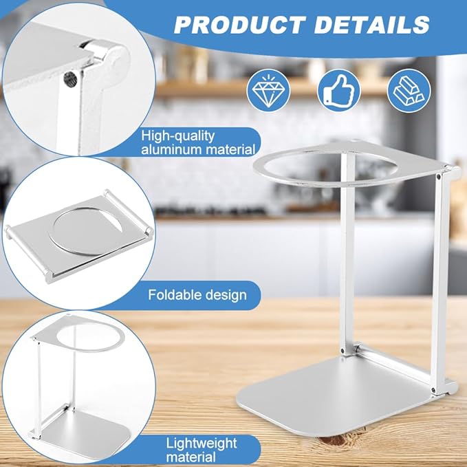 Pour over Dripper Stand,Foldable Espresso Machine Stand,Aluminum Coffee Dripper Holder Rack for Home Travel Camping Hiking Pour Over Coffee Portable Espresso Coffees Maker(Grey,Size:12.3*9.5*7.7CM)