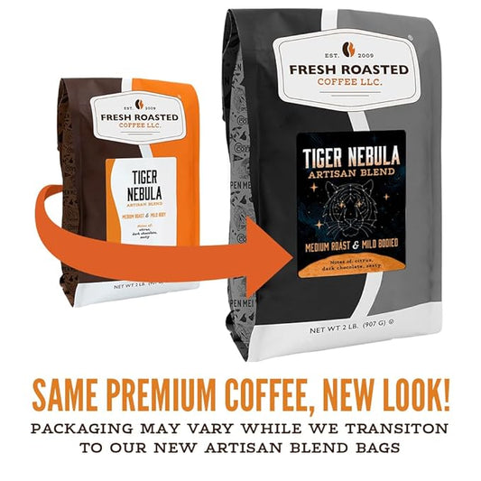 Fresh Roasted Coffee, Tiger Nebula, 12 oz, Medium Roast, Kosher, Whole Bean