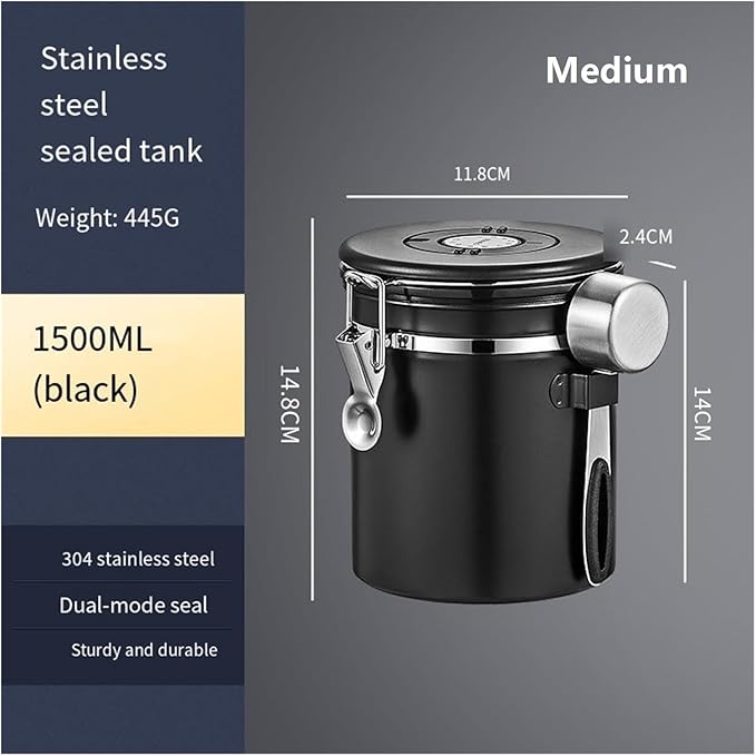 1200/1500/1800/2800ML Large Capacity Coffee Bean Vacuum Storage Container - Food-Grade Stainless Steel Airtight Canister With One-Way Air Valve For Grains, Tea, Nuts & Coffee Grounds(White,Medium)