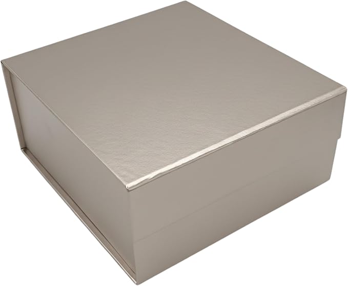 CECOBOX - Gift Boxes with Lids for Presents 8"x8"x3.1" - Matte, Collapsible Magnetic Closure Gift Box - Groomsmen & Bridesmaid Proposal Boxes, Wedding, PR, Birthdays, Holidays (Silver)