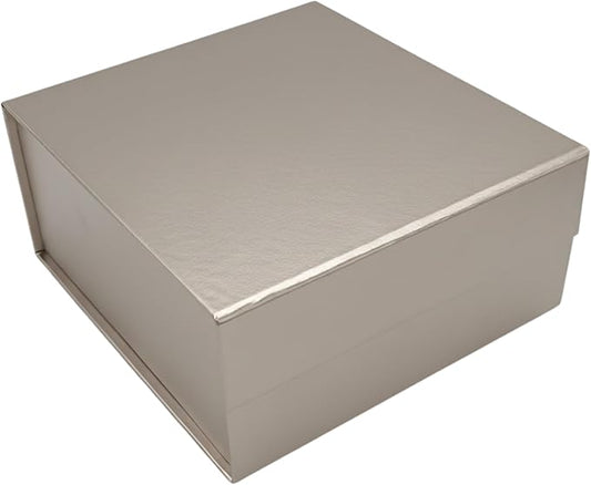 CECOBOX - Gift Boxes with Lids for Presents 8"x8"x3.1" - Matte, Collapsible Magnetic Closure Gift Box - Groomsmen & Bridesmaid Proposal Boxes, Wedding, PR, Birthdays, Holidays (Silver)