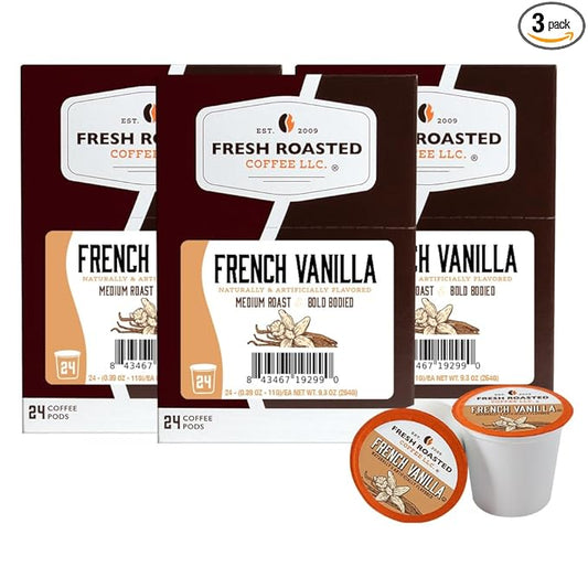 Fresh Roasted Coffee, French Vanilla, Flavored Coffee Pods, 72 Count