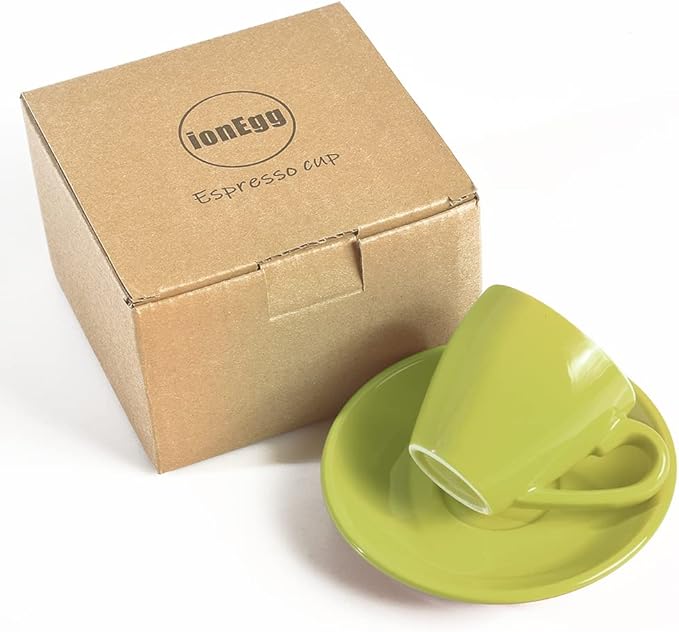 ionEgg Porcelain Espresso Cup with Saucer, Espresso shot Cup, 80ml/2.7Oz, Green