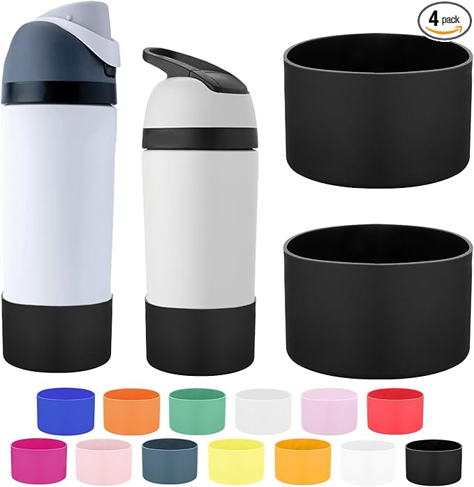 Mity rain 2PCS Protective Boot Compatible with Owala Kids Water Bottle 16 oz &14 oz, Silicone Boot Accessories for Owala Kids FreeSip 16oz & Flip 14oz (Black)