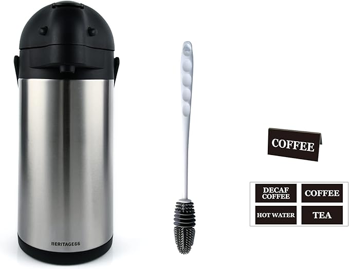 Heritage66 3L Airpot Coffee Dispenser, Stainless Steel Triple-Wall Vacuum Insulated Pump Pot, Thermal Coffee Server Keeps Drinks Hot 12 Hrs/Cold 24 Hrs, Ideal for Home, Office, Parties