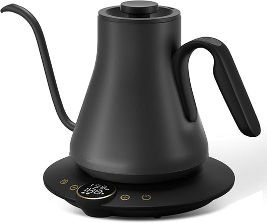 Cocinare Barista Collection Gooseneck Electric Kettle, ±1℉ Precise Temperature Control for Pour-Over Coffee & Tea, Quick Heating 1500W, Stainless Steel Interior, 0.9L (Matte Black)