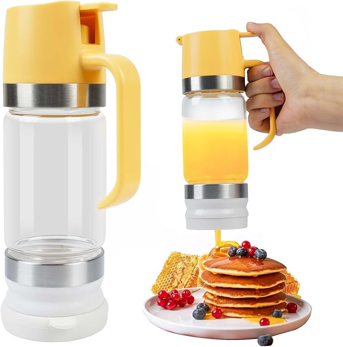 Ecopandy Honey Dispenser No Drip with Base 2025 Upgrade, 12 OZ Glass Honey Jar pot with Handle, Syrup Dispenser for Coffee or Tea, Mess Free Honey Dispenser for Honey and Syrup, Honey Container