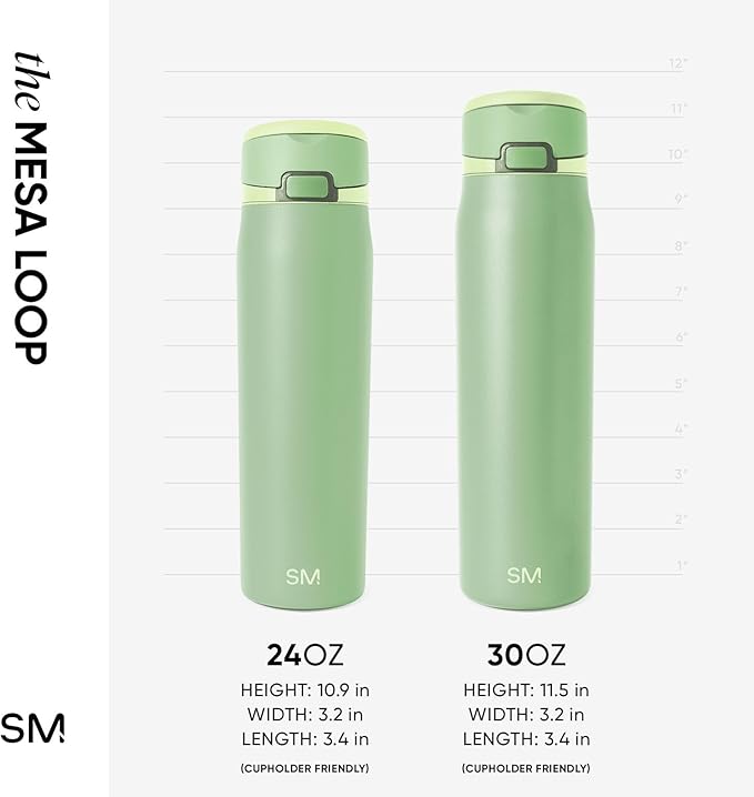 Simple Modern Mesa Loop Water Bottle with Covered Straw and Handle | 30oz Cup Holder Friendly Insulated Stainless Steel Bottles for Travel, Sports and School | Avocado