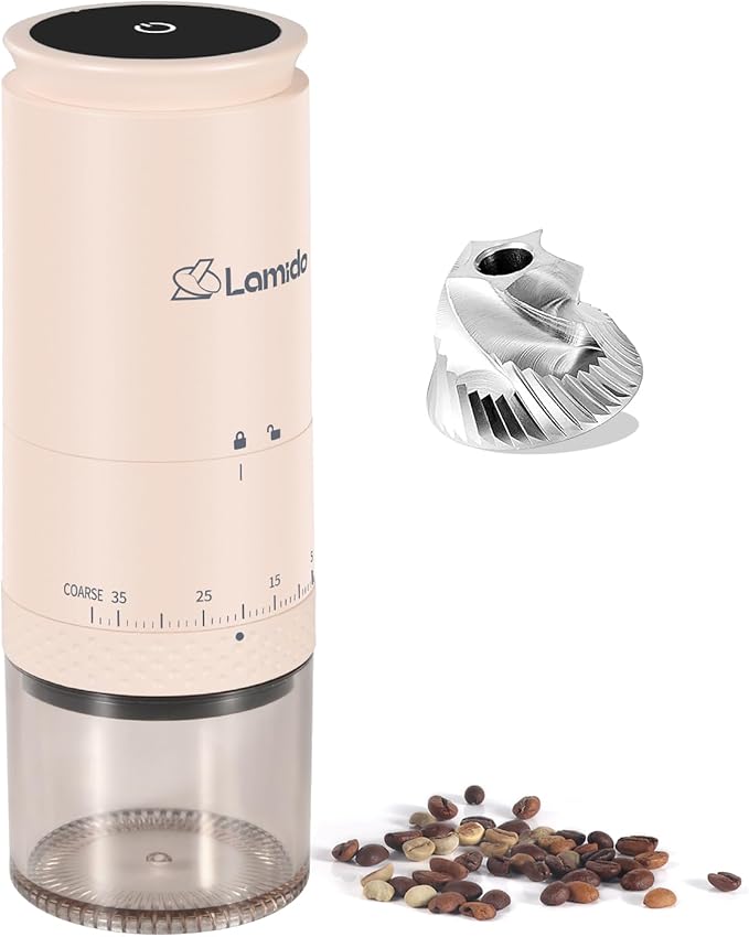 Portable Electric 420 Stainless Steel Burr Coffee Grinder, Rechargeable Espresso Grinder with 38 Adjustable Grind Settings (White)