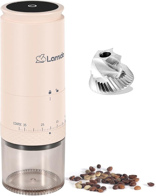 Portable Electric 420 Stainless Steel Burr Coffee Grinder, Rechargeable Espresso Grinder with 38 Adjustable Grind Settings (White)