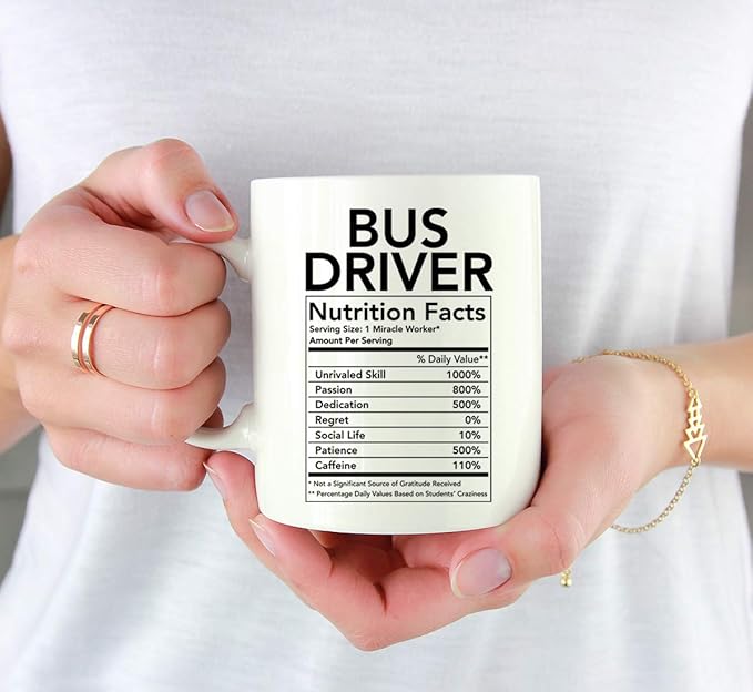 Andaz Press Funny 11oz. Ceramic Coffee Tea Mug Thank You Gift, Bus Driver Nutritional Facts, 1-Pack