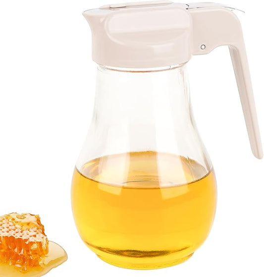 13.5oz Glass Syrup Dispenser with No-Drip Stainless Steel Spout - Honey Jar, Maple Syrup Pourer & Oil Cruet - Cream White Kitchen Container for Pancakes & Waffles