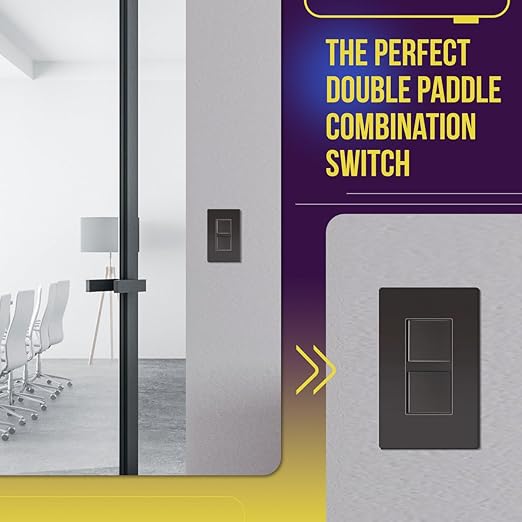 ENERLITES Double Paddle Rocker Decorator Switch, Ground Terminal, Clamp-Type Back Insert Wiring, Copper Wires Only, Single Pole, Residential/Commercial Grade, 15A 120-277VAC, 62834-DB, Dark Bronze