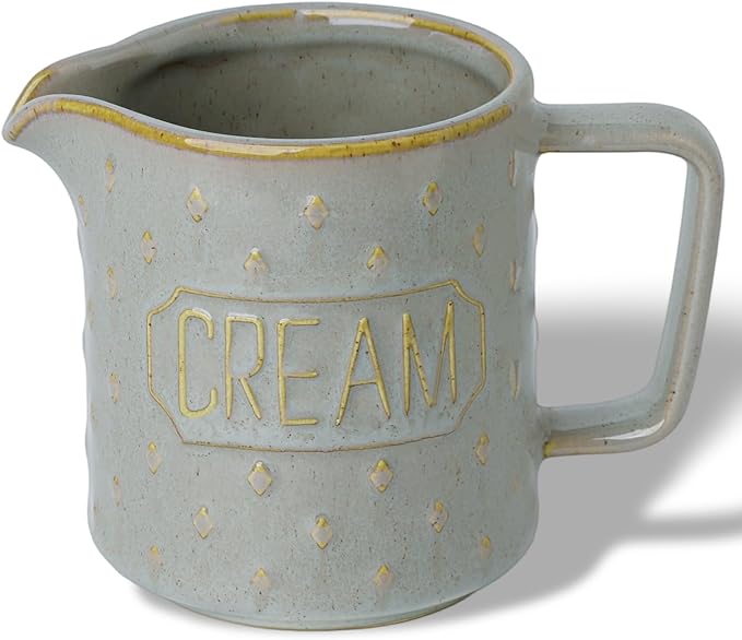 9 OZ Creamer Pitcher, Ceramic Creamer with Handle, Small Milk Pitcher Cup for Coffee, Sauces, Salad, Microwave & Dishwasher Safe (Vintage Grey)