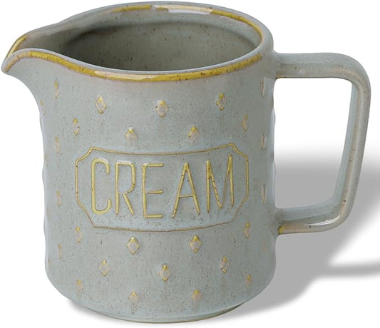 9 OZ Creamer Pitcher, Ceramic Creamer with Handle, Small Milk Pitcher Cup for Coffee, Sauces, Salad, Microwave & Dishwasher Safe (Vintage Grey)