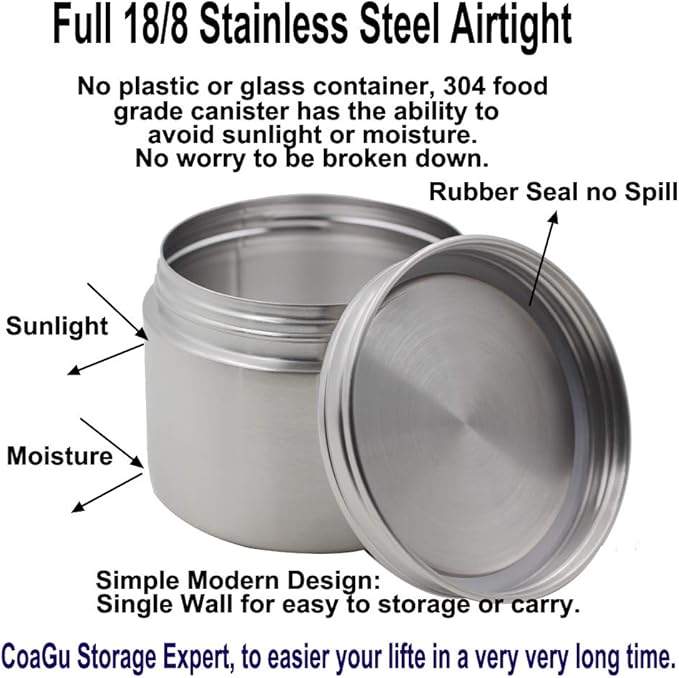 CoaGu 16oz Coffee Container: BPA-Free Airtight 18/8 Stainless Steel Lunch Container - Dishwasher Safe and Ideal for Coffee Storage