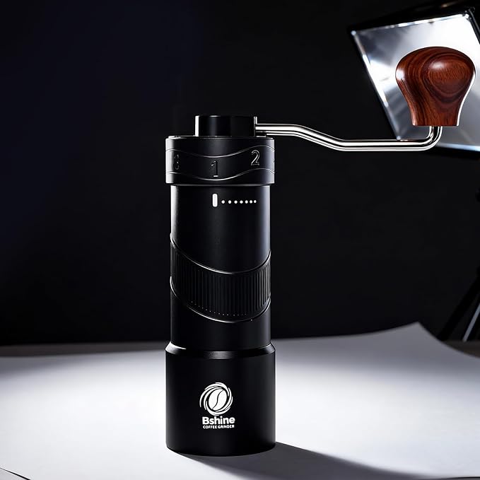 Bshine Manual Coffee Grinder with Carrying Case - External Adjust, Conical Burr, 8 Grind Settings, Black