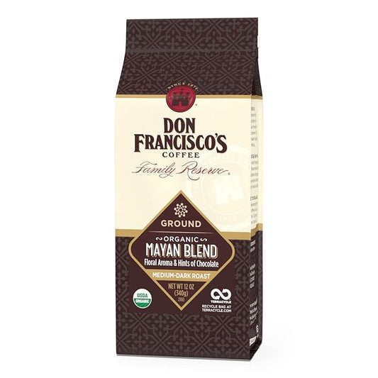 Don Francisco's Organic Mayan Blend Ground Coffee, Medium to Dark Roast – 100% Arabica Coffee, 12 oz Bag