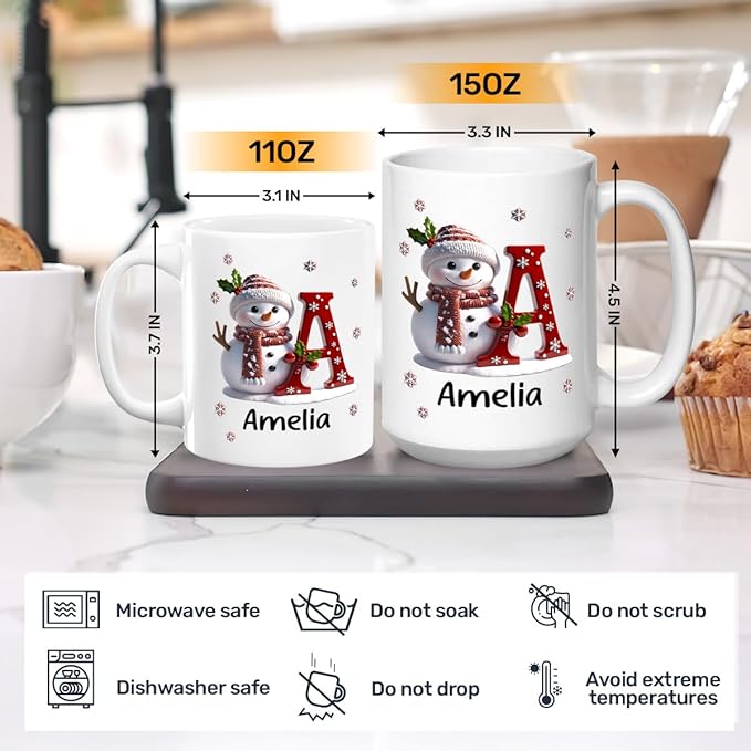 Joymade Personalized Ceramic Coffee Mug, Funny Custom Mug for Bestie, Friends, Couple, Coworker, Snowman Lovers (Snowman Merry Christmas)