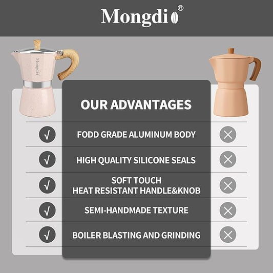 Mongdio Stovetop Espresso Maker Moka Pot, Cuban Coffee Maker Stove top coffee maker Moka Italian Espresso Greca Coffee Maker Brewer Percolator, 9 Espresso Cups, 15 oz - Pink