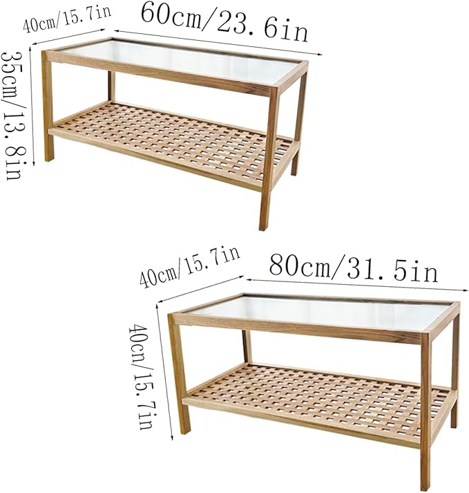 End Table Side Table Glass Top Coffee Station Table, Wood Coffee Bar Stand with Storage Coffee Table,for Home Kitchen, Entryway, Living Room,Dining Room(60cm)