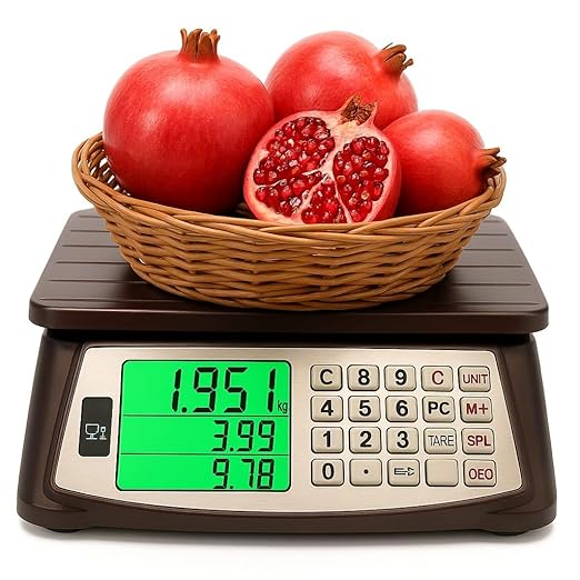 Price Computing Scale, Commercial Food Scale, Counting Function,66lb/30kg,1g, Rechargeable, Waterproof Design, Stainless Steel Keys,Large LCD for Produce, Farmers Market, Grocery, Deli, Meat, Retail