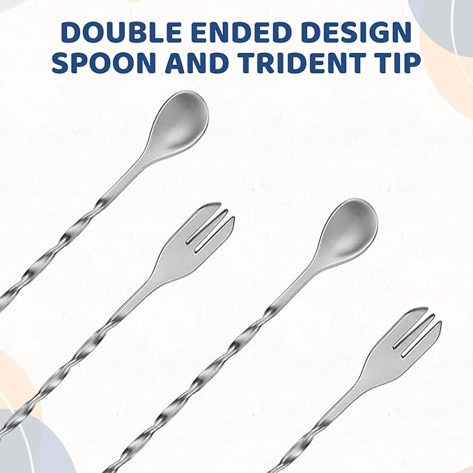 6 Pieces Cocktail Spoon Long Handle, Stainless Steel Mixing Utensils for Bartenders, Professional Stirring Tool for Cocktails and Drinks