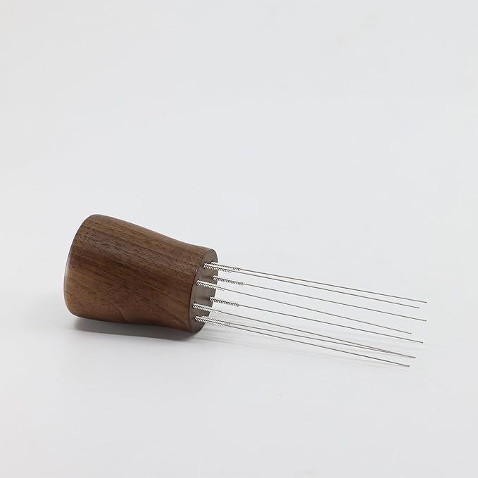 Handmade Walnut WDT Tool Espresso Distribution Tool with Magnetic Stand for Barista, 304 Stainless Steel 8 Needles 0.35mm