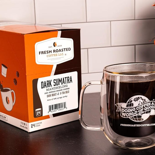 Fresh Roasted Coffee, Dark Sumatra Mandheling |100% Single Origin | Dark Roast, 24 Pods for K Cup Brewers