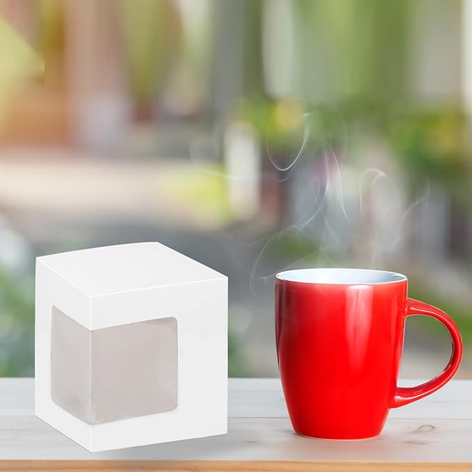 Klmnop 24 Pack Mug Boxes for Gifts, Coffee Mugs Gift Boxes for Blanks 11oz, 12oz, 15oz Mugs Gift Wrapping, Transparent Boxes for Sublimation Mugs Ceramic Coffee Cups(White)