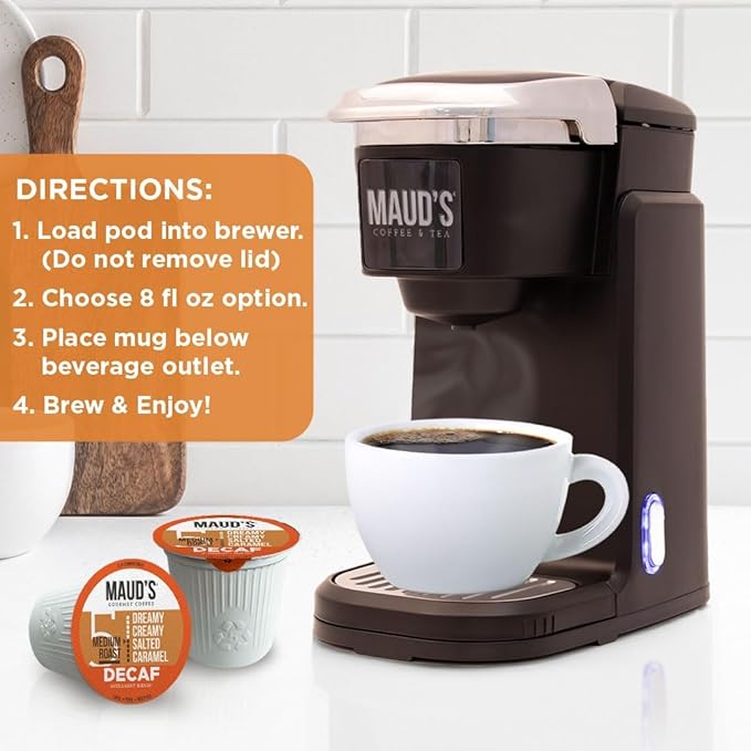 Maud's Salted Caramel Flavored Coffee Pods, 50ct, Medium Roast Flavored Coffee in Recyclable Single Serve Pods – 100% Arabica Beans, Compatible with Keurig K Cups Maker
