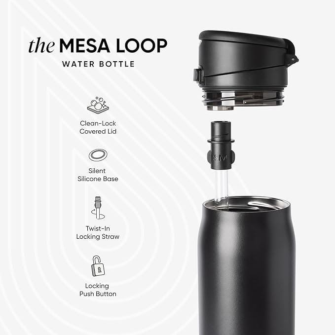 Simple Modern Mesa Loop Water Bottle with Covered Straw and Handle | 30oz Cup Holder Friendly Insulated Stainless Steel Bottles for Travel, Sports and School | Neptune