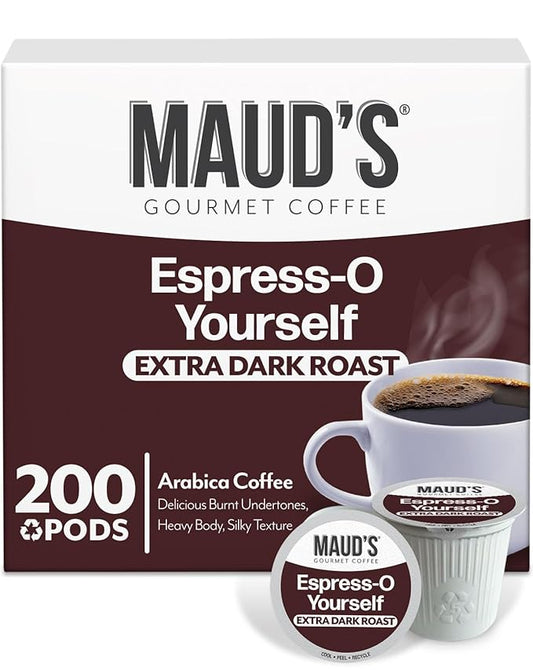 Maud's Espresso Coffee Pods, 200 ct, Dark Roast in Single Serve Pods – 100% Arabica Coffee, Compatible with Keurig K Cups Maker