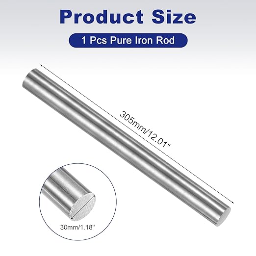 PATIKIL Pure Iron Bar, 1.18" Diameter 12.01" Length Iron String Rod Steel Stick DIY Craft Supplies for Crafting Science Lab Testing