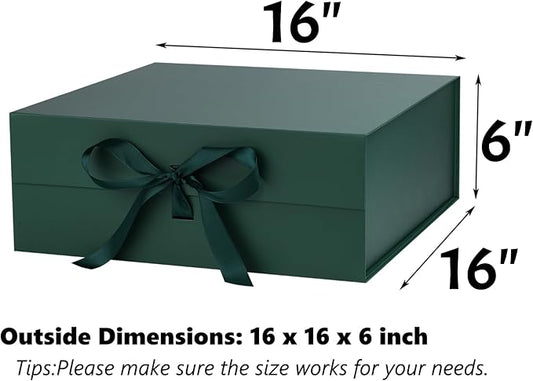 OEMVALATY Green Gift Box,16x16x6 Inches Gift Boxes with Lids for Presents with Magnetic Closure and Ribbon for Wedding,Storage,Birthday
