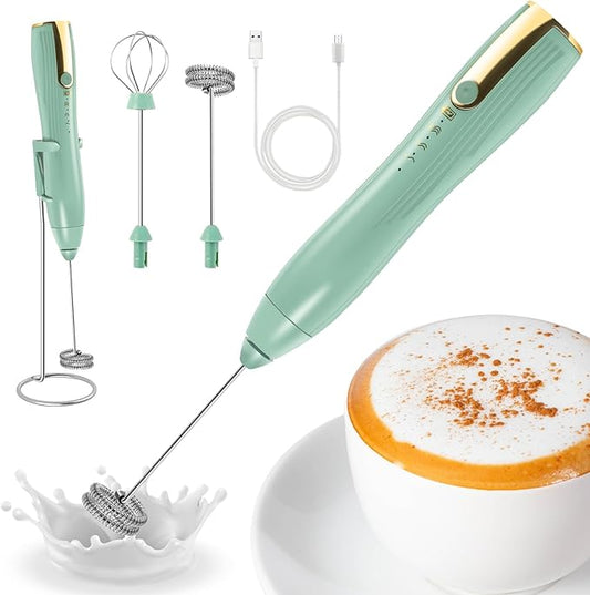 Powerful Handheld Milk Frother, Whisk Drink Mixer, Rechargeable Electric Foam Maker, Coffee Frother, Hand Blender, for Latte Cappuccino, Frappe, Matcha Maker