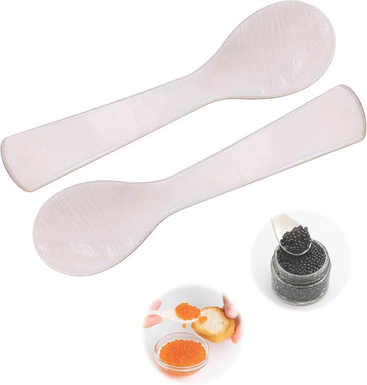 Caviar Spoons, Mother of Pearl Caviar Spoon Set of 2 with Hand Craft W Round Handle for Egg, Ice Cream, Coffee, Restaurant Serving(3.5'')
