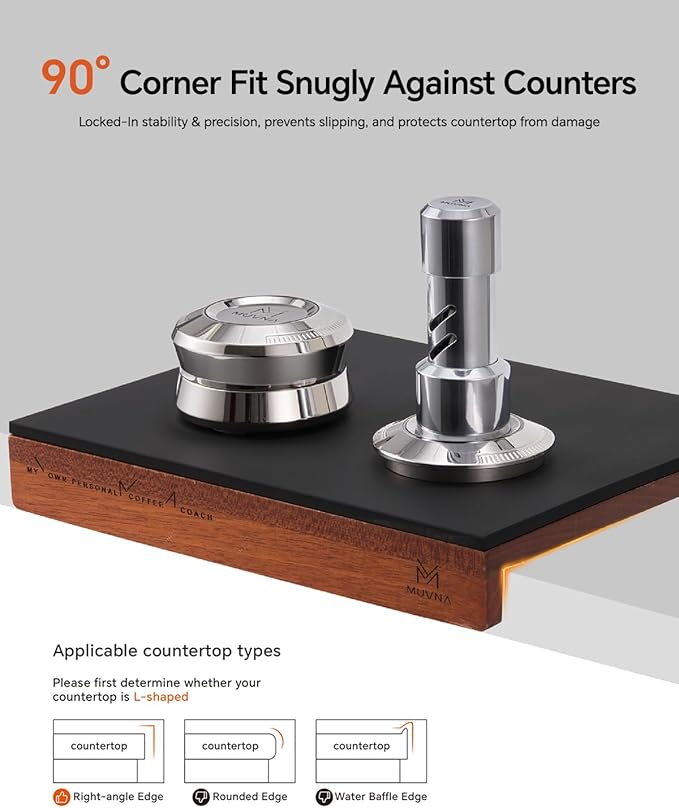 Espresso Tamping Mat - Premium Wood with Coffee Silicone Pad, Detachable Coffee Station for Barista Espresso Accessories Organizer, Corner Design Fits Coffee Bar Kitchen Counter, Walnut