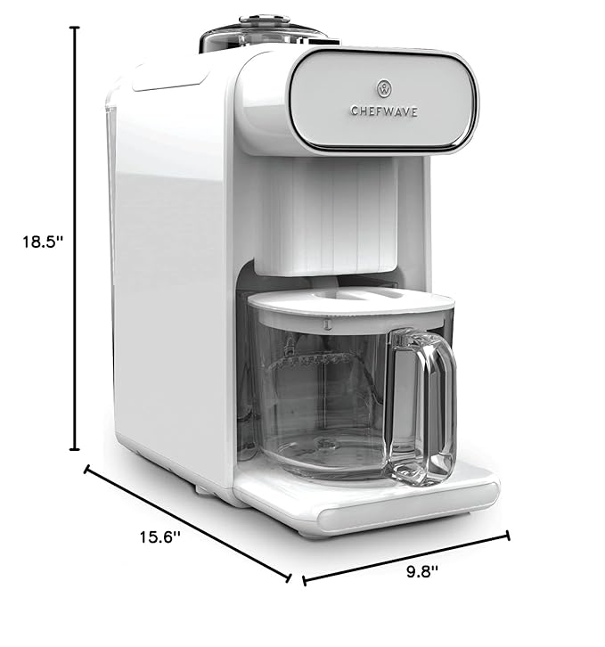 ChefWave Milkmade Soy Milk Maker – 6-in-1 Plant-Based Milk Machine for Almond, Oat, Soy, Cashew, Coconut & Macadamia – No Soaking, Auto-Clean, Delay Start, Glass Pitcher – White